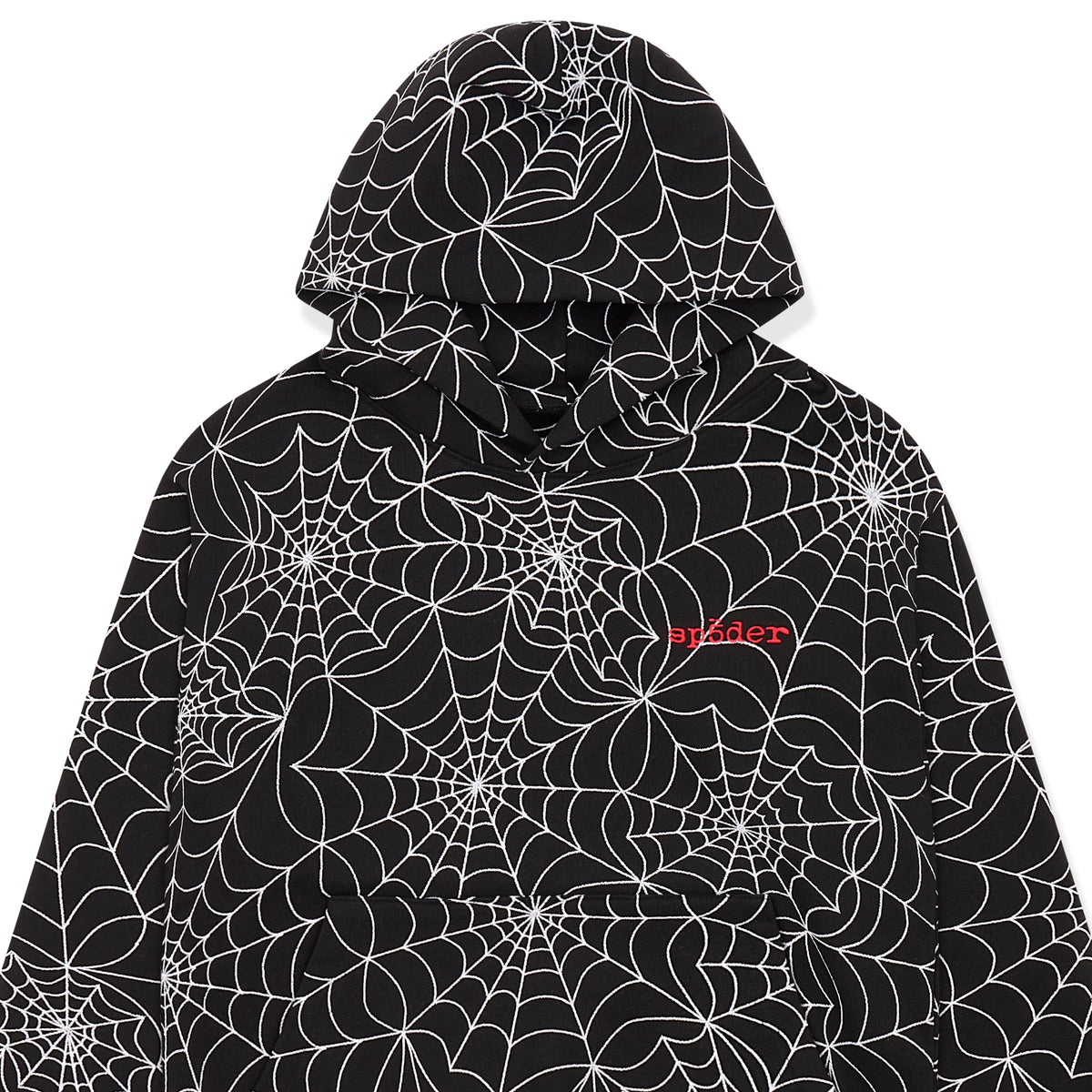 Sp5der Embroidered Aop Hoodie - Black