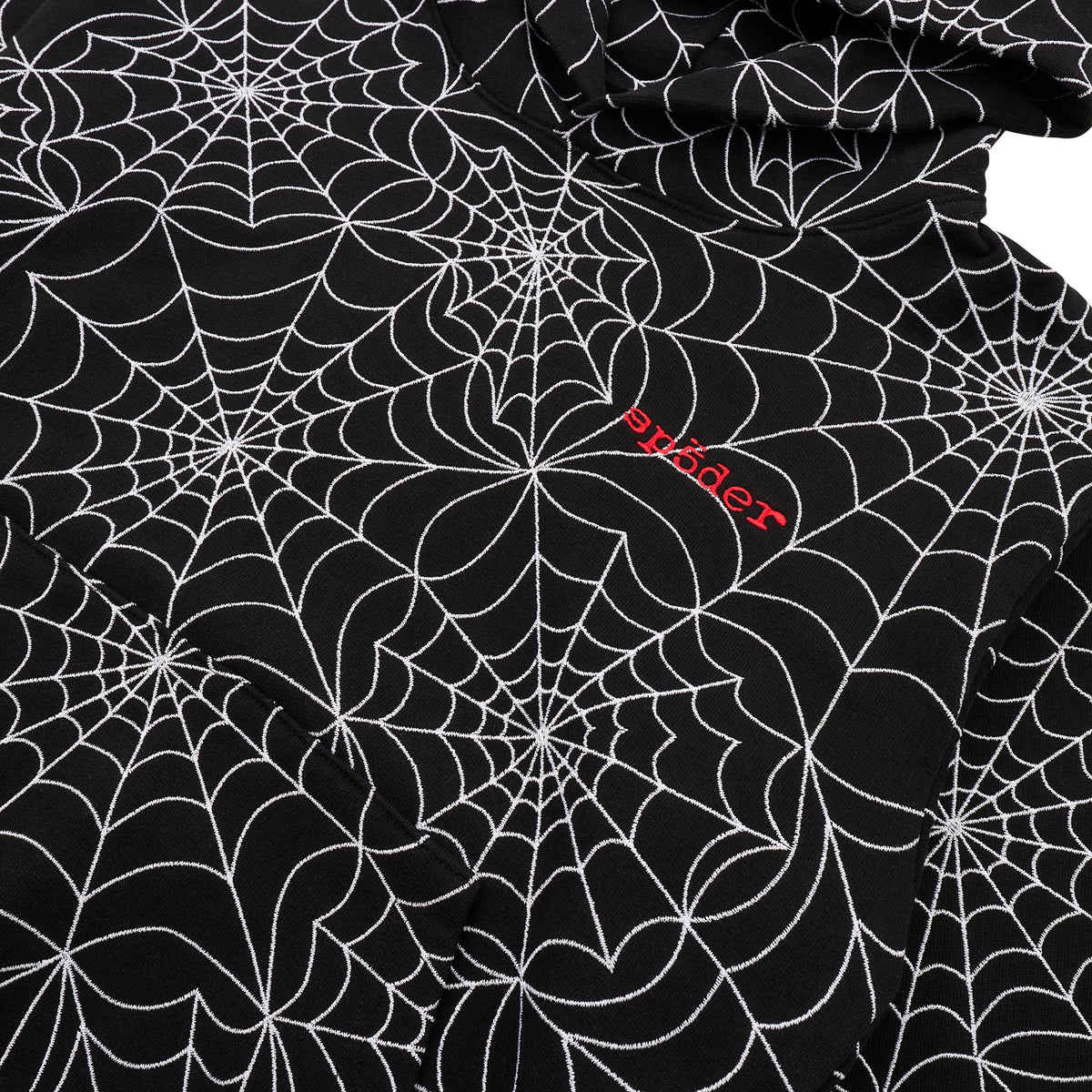 Sp5der Embroidered Aop Hoodie - Black